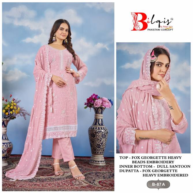 Bilqis B 87 A to D Faux Georgette Pakistani Suits Wholesale Price In Surat
